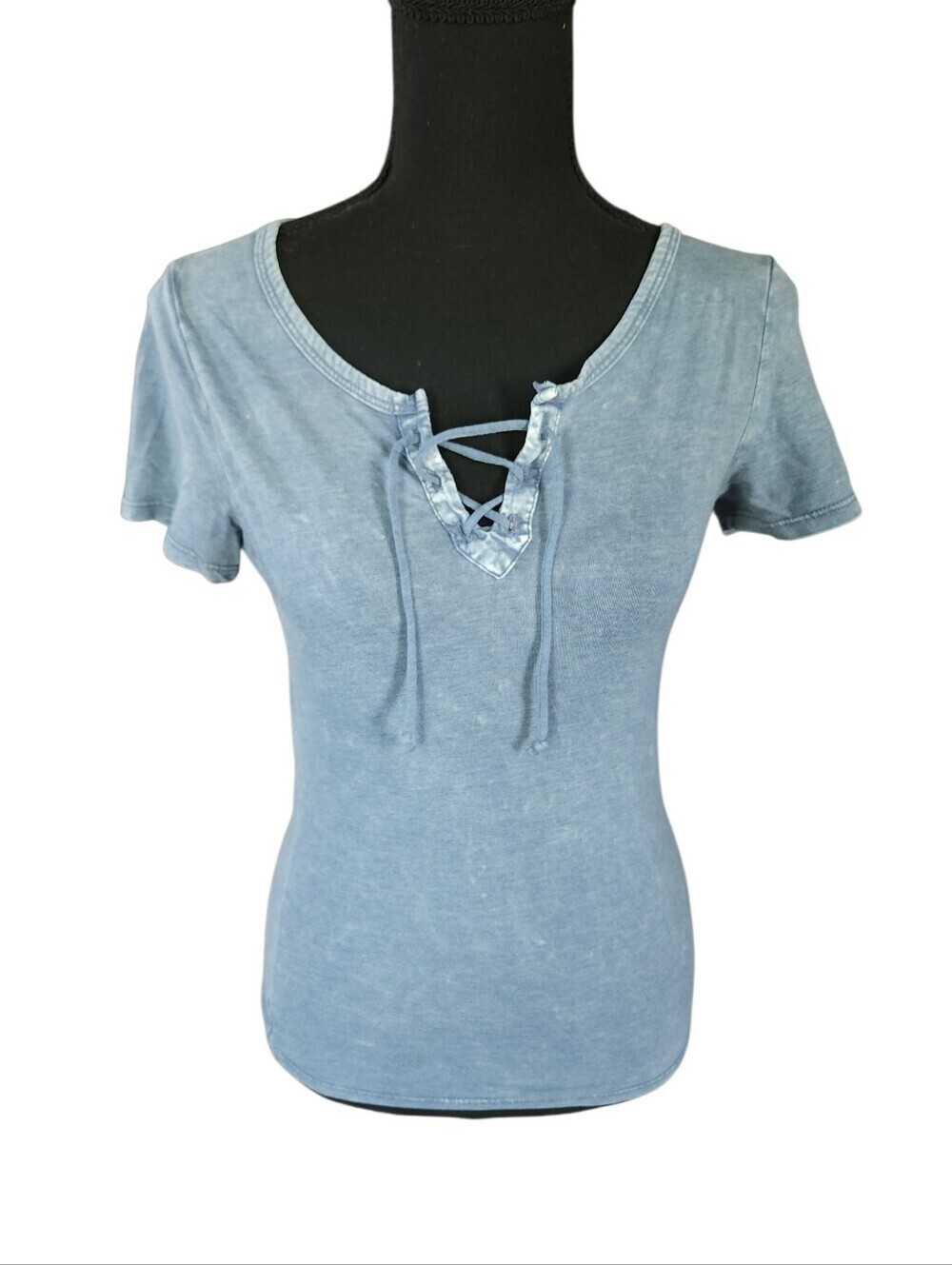 Hollister Lace Up Acid Wash Bodycon Shirt Sz S